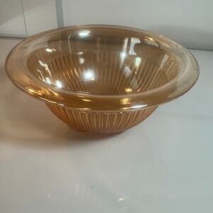 Amber Glass Candy Dish Ribbed Pattern Vintage Serving‎ Bowl